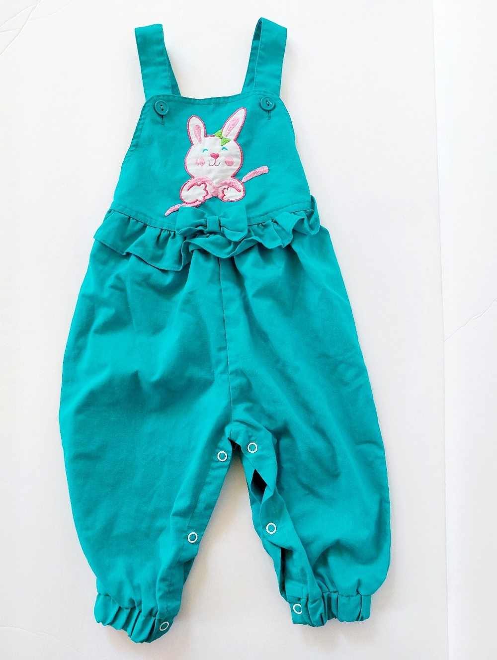90s Teal Bow Bunny Overalls 18m Cuties by Judy Kidcore Cottagecore Jumpsuit‎